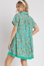 Umgee Animal Print Tiered Dress in Mint - Image 3